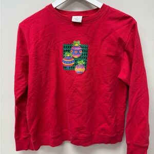Vintage Westbound Red Ladies Long Sleeve Tee with Festive Ornament Design